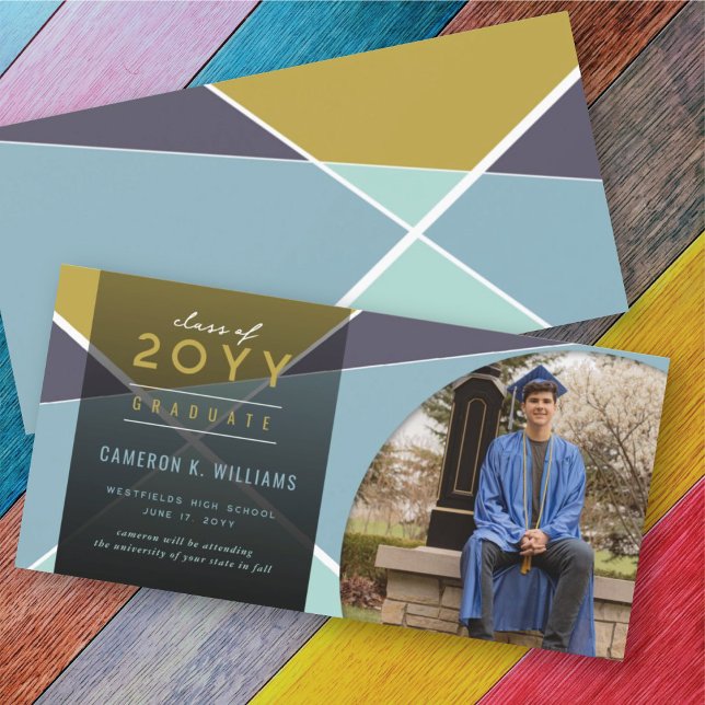 Artistic Geometric Colour Blocks Photo Graduation Announcement (Creator Uploaded)