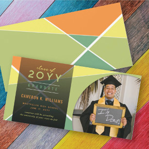 Artistic Geometric Colour Blocks Photo Graduation Announcement