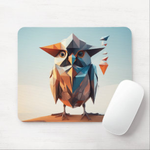 Artistic geometric illustration of an owl Blue Mouse Mat