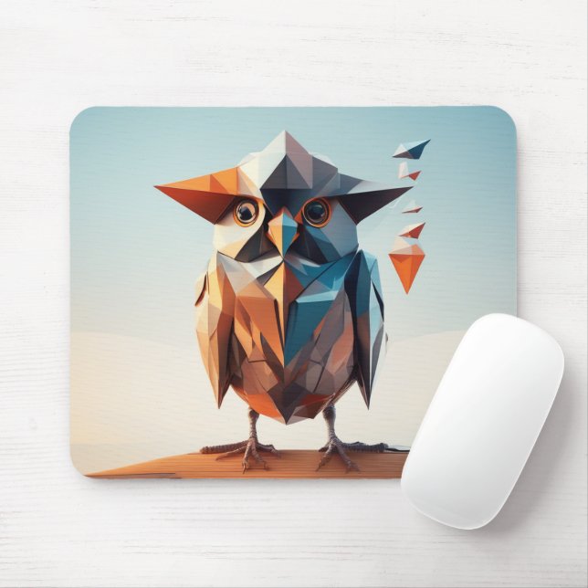 Artistic geometric illustration of an owl Blue Mouse Mat (With Mouse)