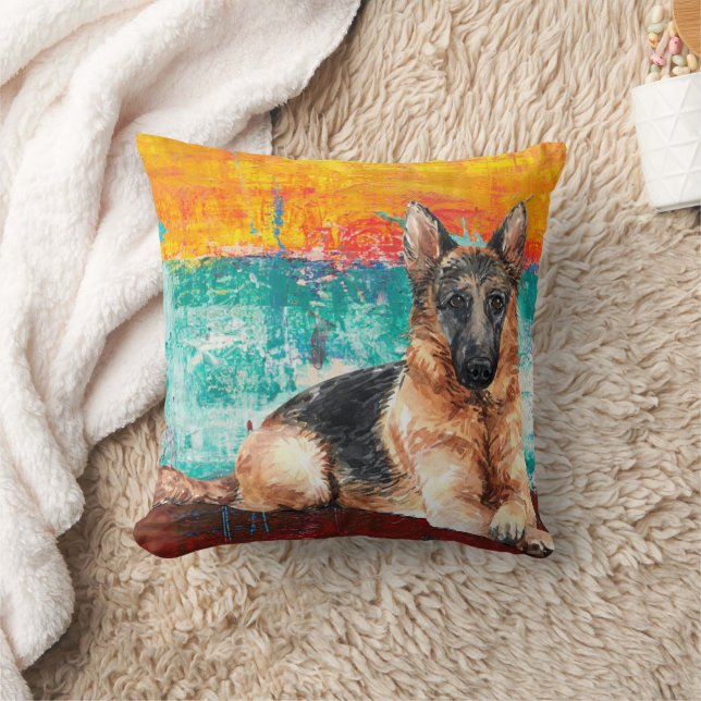 Artistic German Shepherd Abstract Painting  Cushion (Blanket)