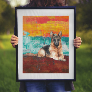 Artistic German Shepherd Abstract Painting Poster