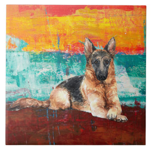 Artistic German Shepherd Abstract Painting Tile