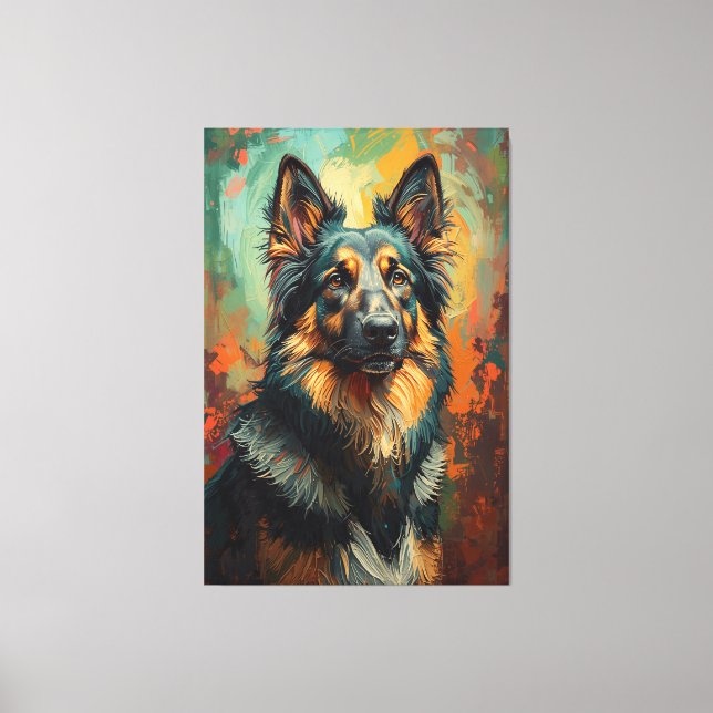 Artistic German Shepherd Portrait Vibrant Painting Canvas Print (Front)