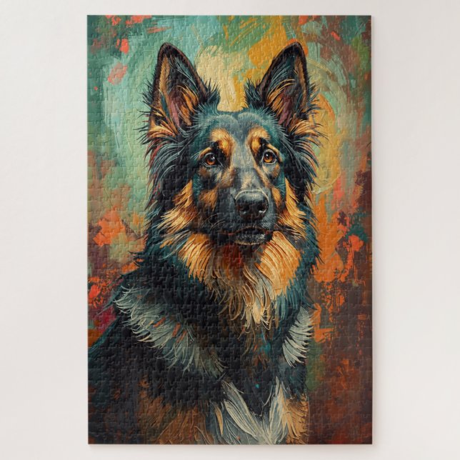 Artistic German Shepherd Portrait Vibrant Painting Jigsaw Puzzle (Vertical)