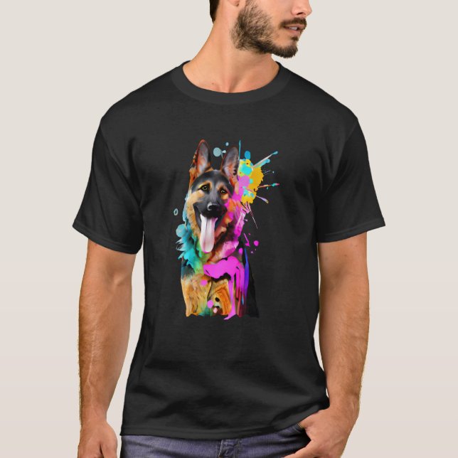 Artistic German Shepherd with Paint Splashes T-Shirt (Front)