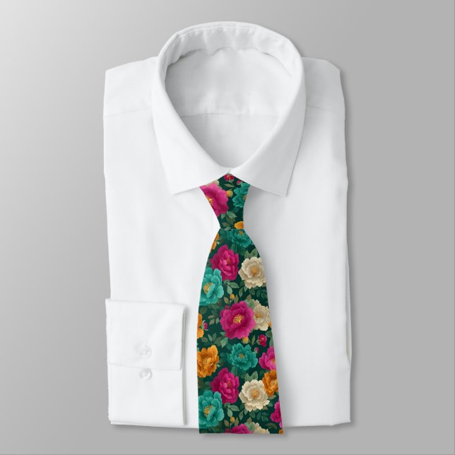 Artistic Gifts For Dad Peonies Flower Tie (Tied)
