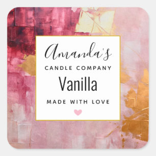 Artistic Gold and Pink Abstract Candle Business Square Sticker