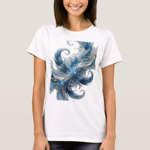 Artistic Gold BLUE FEATHERS AND GOLDEN GLITTER T-Shirt