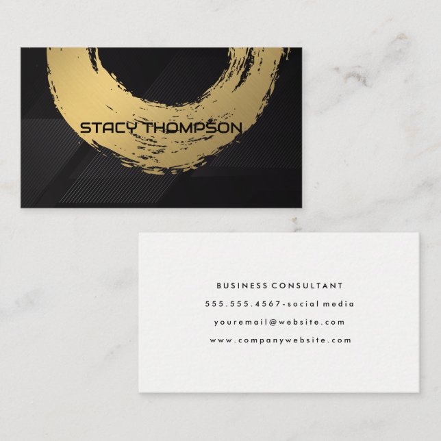Artistic Gold Brushed | Black Lines Pattern Business Card (Front/Back)