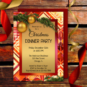 Artistic Gold Christmas Dinner Party Invitation