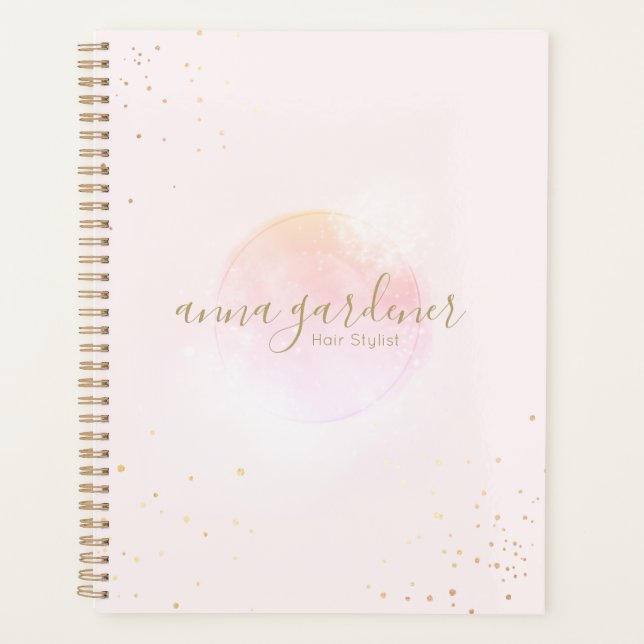 Artistic Gold Pink Watercolor Beauty Salon Script Planner (Front)