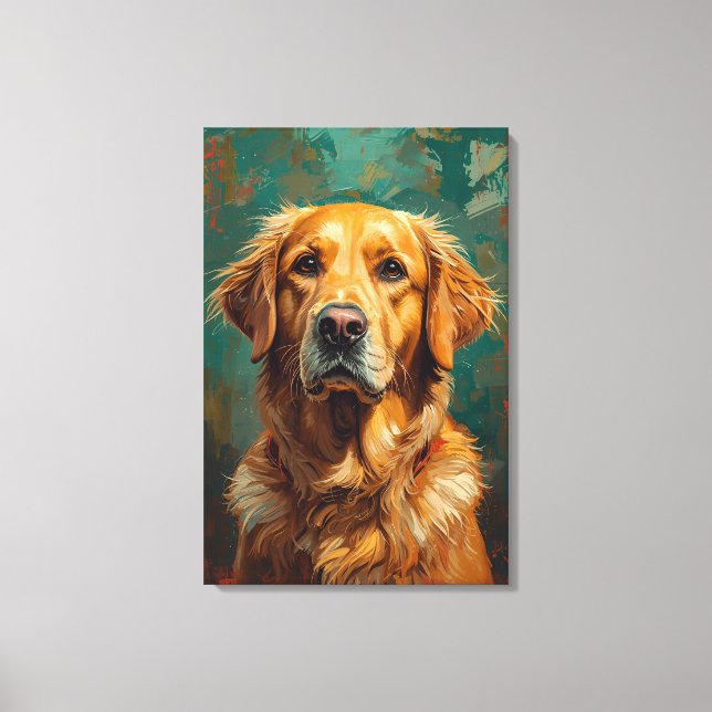 Artistic Golden Dog Portrait Vibrant Oil Painting Canvas Print (Front)