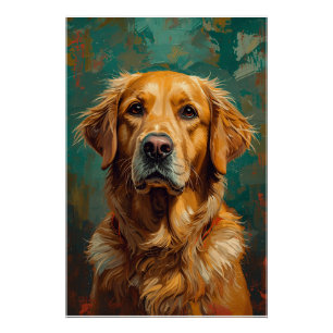 Artistic Golden Dog Portrait Vibrant Oil Painting Poster