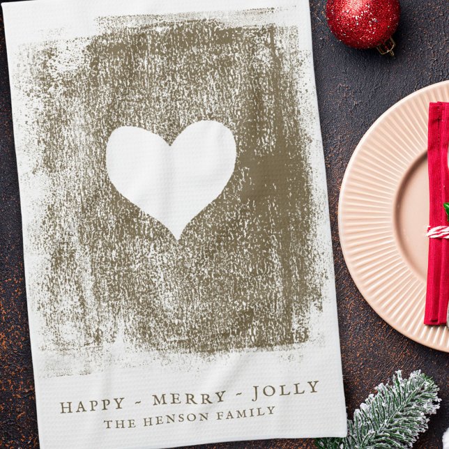 Artistic Golden Heart Drawing Family Christmas Tea Towel (Creator Uploaded)