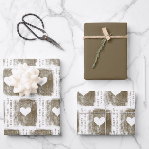 Artistic Golden Heart Drawing Family Christmas Wrapping Paper Sheet