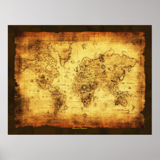 Artistic Golden Vintage Old World Map Poster