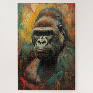 Artistic Gorilla Portrait Vibrant Oil Painting Jigsaw Puzzle