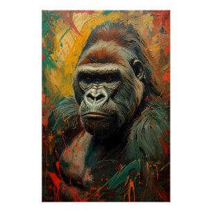Artistic Gorilla Portrait Vibrant Oil Painting Poster