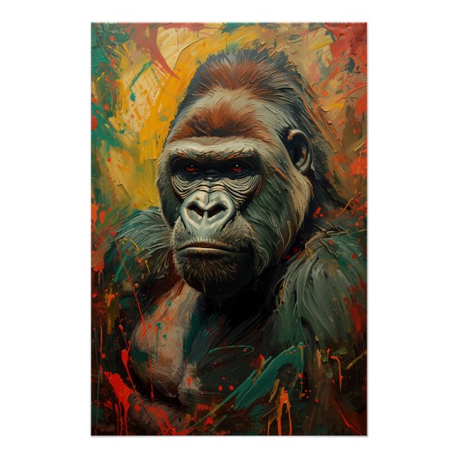 Artistic Gorilla Portrait Vibrant Oil Painting Poster (Front)