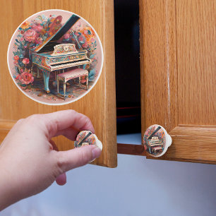Artistic Grand Piano Painted With Flowers Ceramic Knob