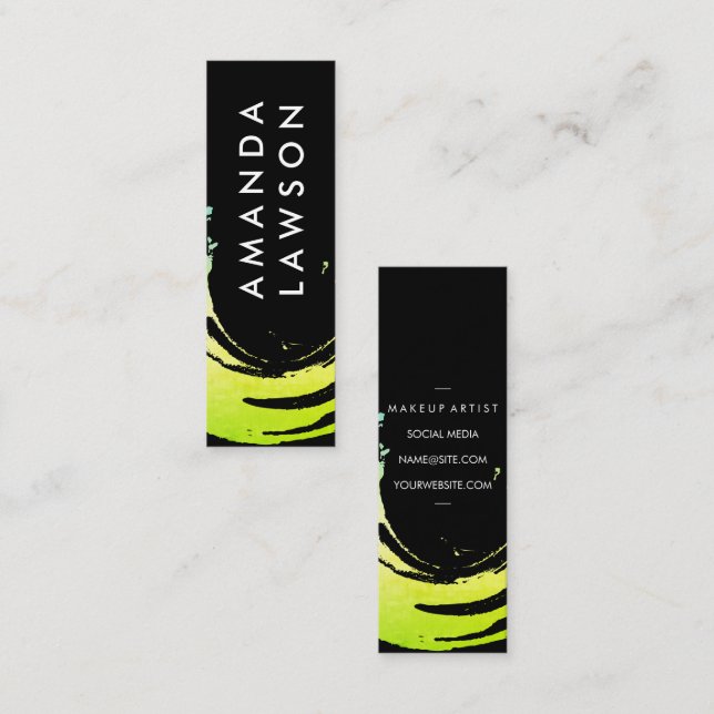 Artistic Green Brush Stroke Mini Business Card (Front/Back)