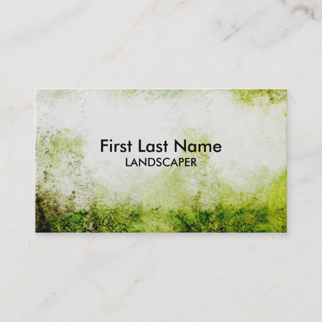 Artistic green grunge landscaper business cards (Front)