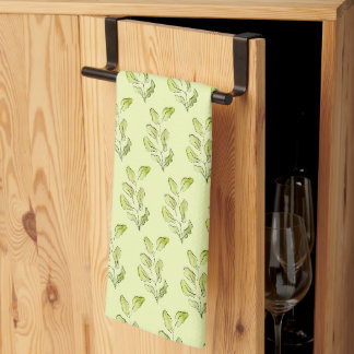 Artistic Green Watercolor Leaves Aesthetic Tea Towel
