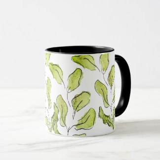 Artistic Green Watercolor Leaves Botanical Mug
