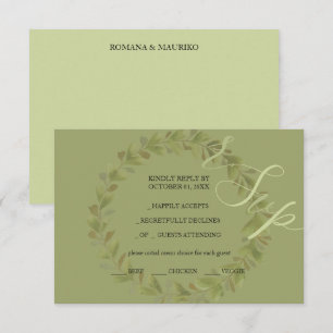 Artistic Green Watercolor Wreath Hand-painted RSVP Card