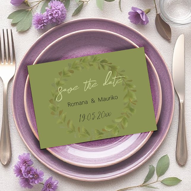 Artistic Green Watercolor Wreath Hand-painted Save The Date (Creator Uploaded)