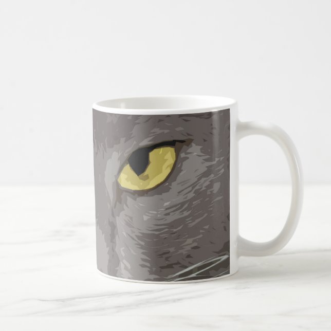 Artistic Grey Cat Face Coffee Mug (Right)