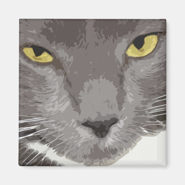 Artistic Grey Cat Face Magnet (Front)
