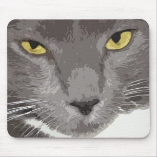 Artistic Grey Cat Face Mouse Mat