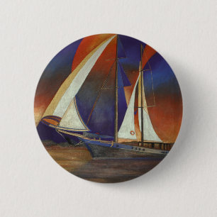 Artistic Gulet Under Sail In Orange and Purple 6 Cm Round Badge