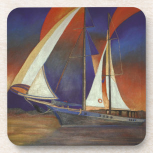Artistic Gulet Under Sail In Orange and Purple Coaster