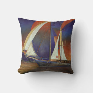 Artistic Gulet Under Sail In Orange and Purple Cushion