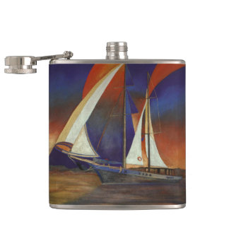 Artistic Gulet Under Sail In Orange and Purple Hip Flask