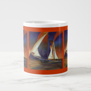 Artistic Gulet Under Sail In Orange and Purple Large Coffee Mug