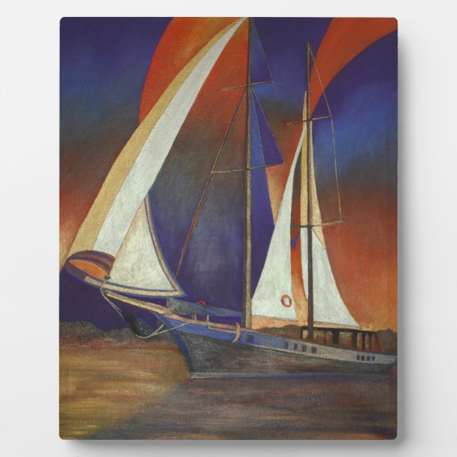 Artistic Gulet Under Sail In Orange and Purple Plaque (Front)