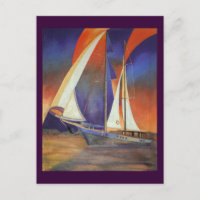 Artistic Gulet Under Sail In Orange and Purple