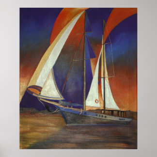 Artistic Gulet Under Sail In Orange and Purple Poster