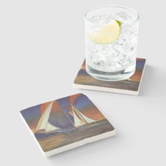 Artistic Gulet Under Sail In Orange and Purple Stone Coaster