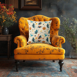 Artistic Halloween Pillow with Ghosts and Pumpkins