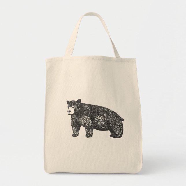 Artistic Hand-drawn Black Bear Tote Bag (Front)