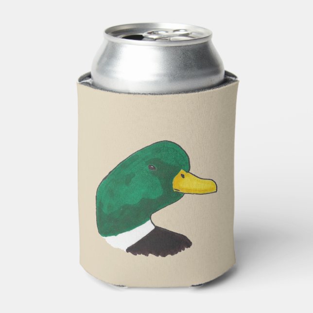 Artistic Hand-drawn Mallard Duck Can Cooler (Can Front)