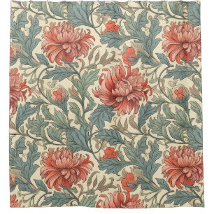 Artistic hand drawn Retro flowers Pink pattern Shower Curtain