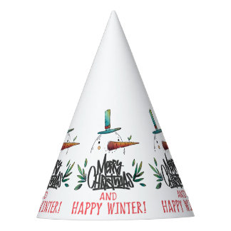 Artistic Hand Drawn Snowman Merry Christmas Happy Party Hat