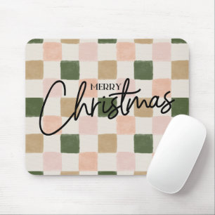 Artistic hand painted chequered Merry Christmas Mouse Mat