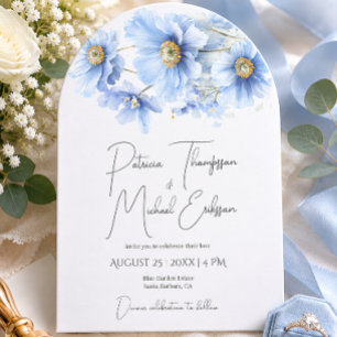 Artistic Handwritten Blue Himalayan Poppy Wedding Invitation